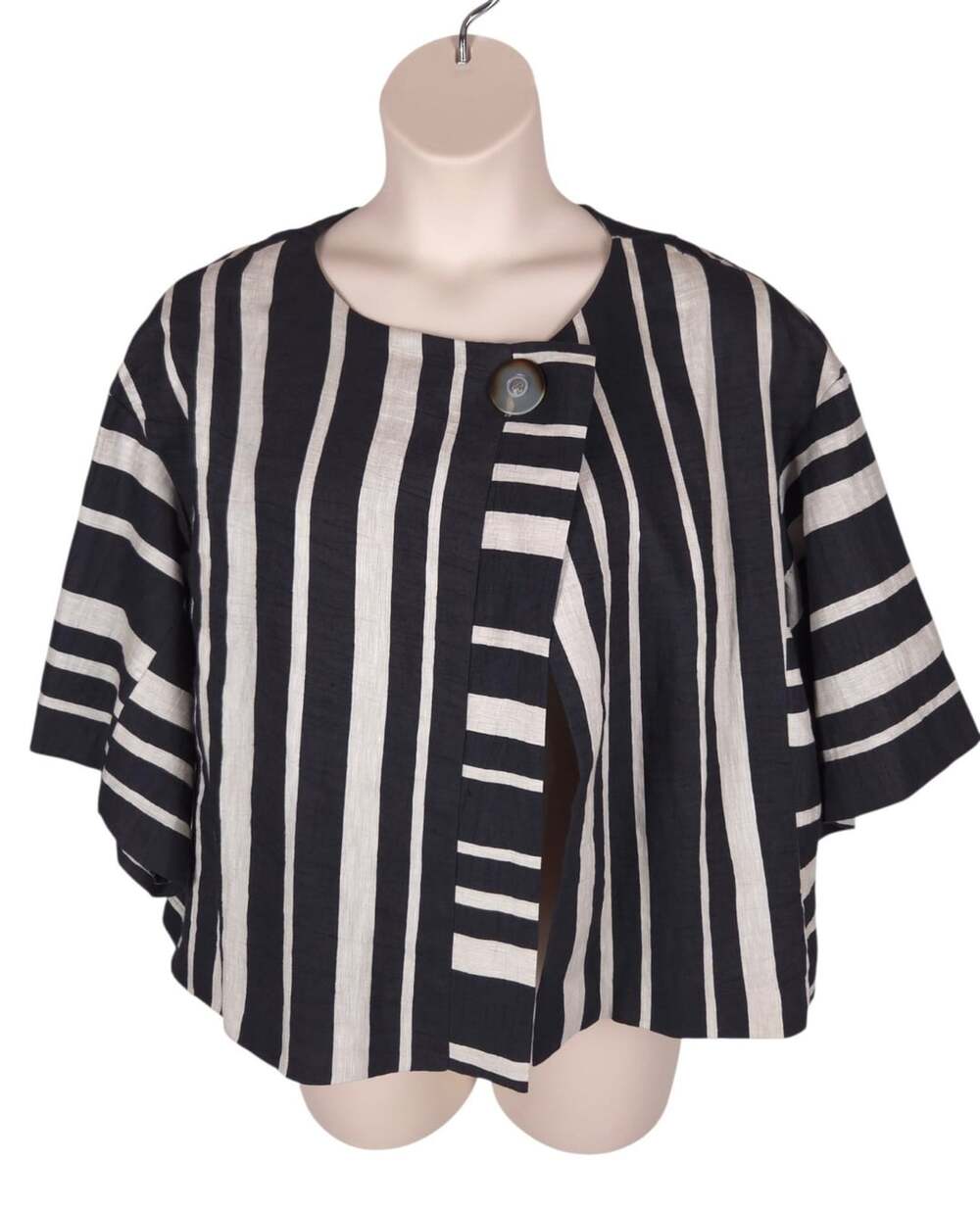 Alembika Striped Jacket US 16 EU 46 Womens Black Tan Asymmetrical $390